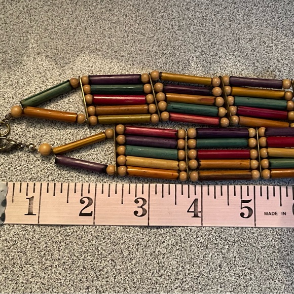 Multi Coloured Tribal Wood Beaded Choker Necklace - Picture 4 of 5